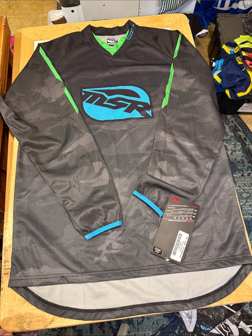 MSR Racing Men's Black Camo Long Sleeve Performance Jersey with Teal Logo